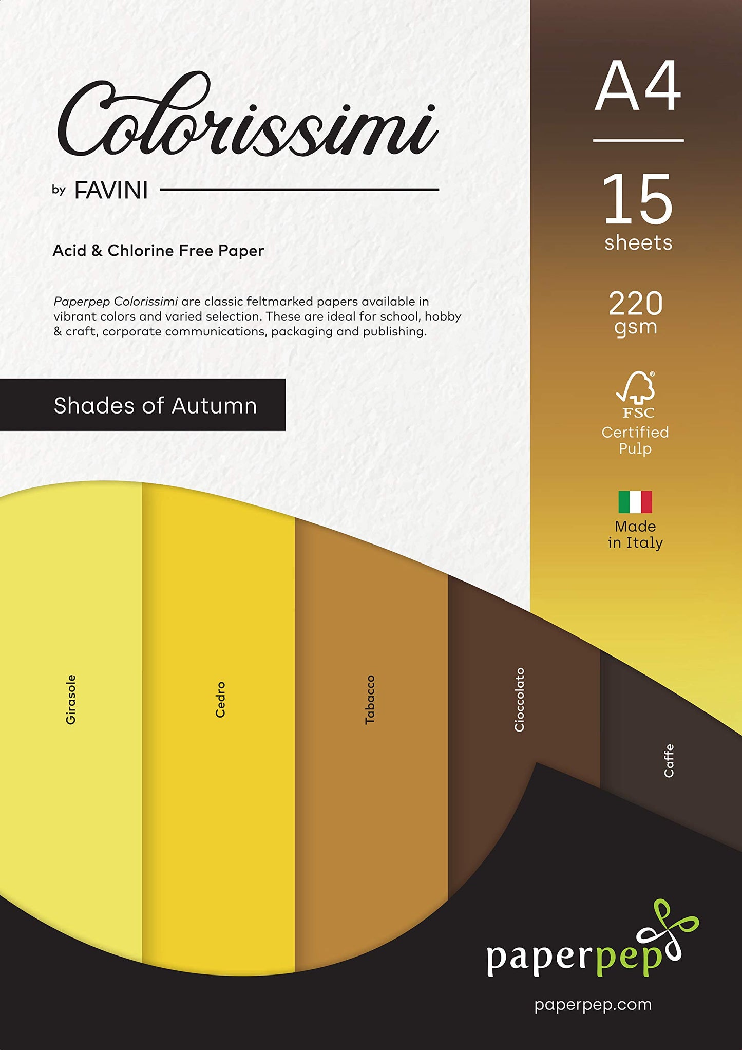 PaperPep Colorissimi 220GSM Card Stock A4 Shades of Autumn Assorted 15 Sheets