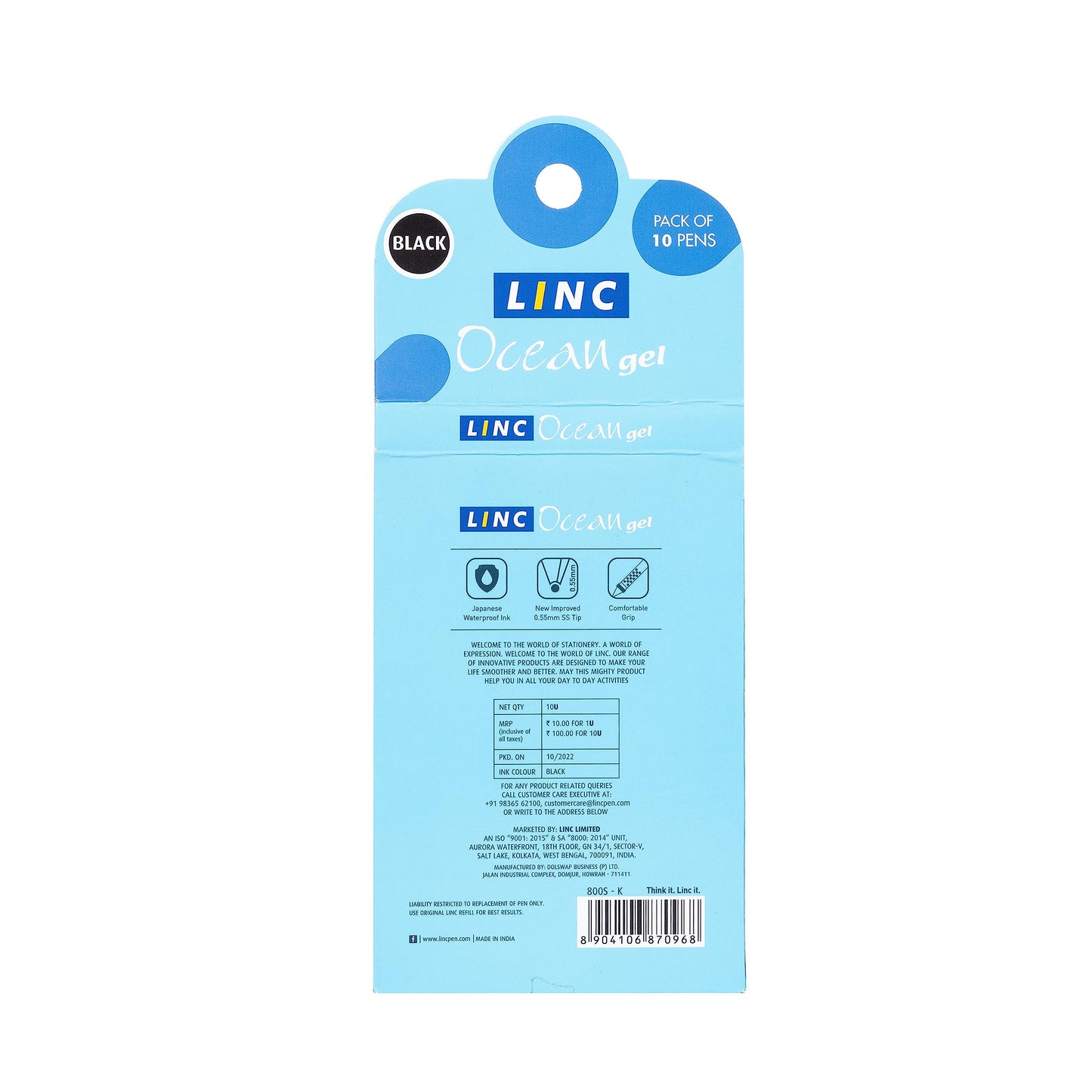 Linc Ocean Classic 0.55mm Gel Pen (Black Ink, Set Of 10)