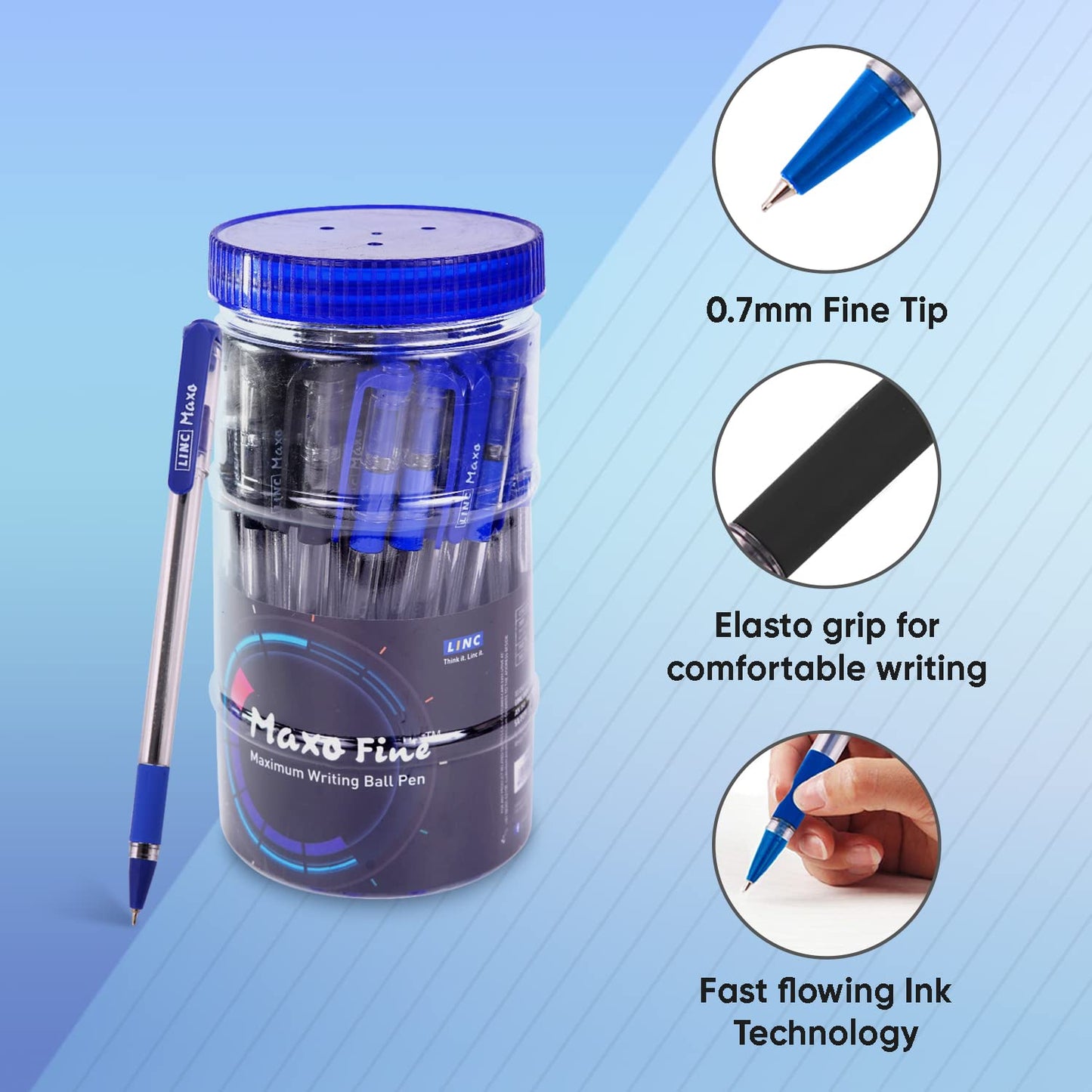 Linc Maxo Fine 0.7mm Ball Pens Jar Pack, Multicolor Ink, Pack of 35 Pens