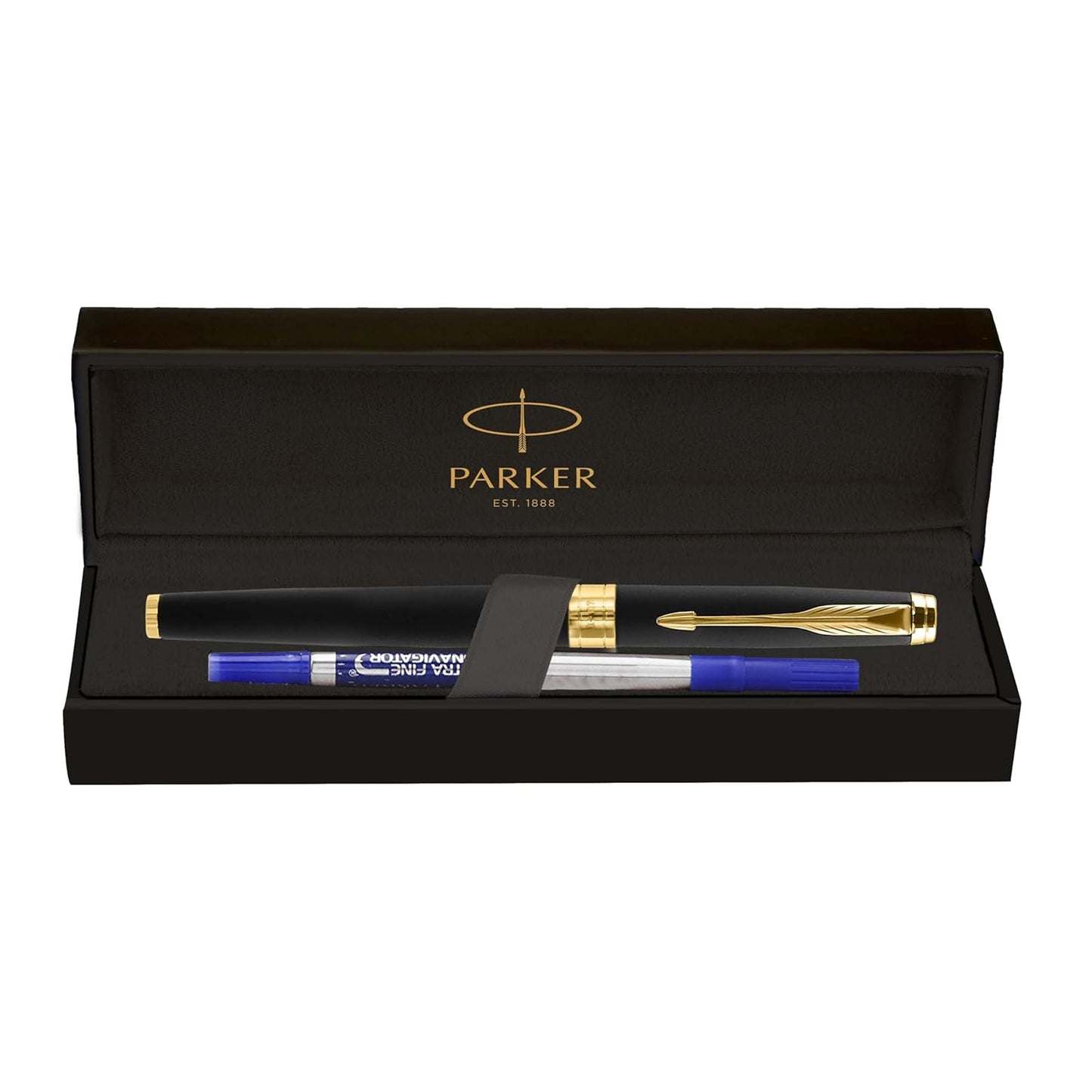 Parker Premium Aster Matte Black Gold Trim Roller Ball Pen, Blue Ink, Pack Of 1