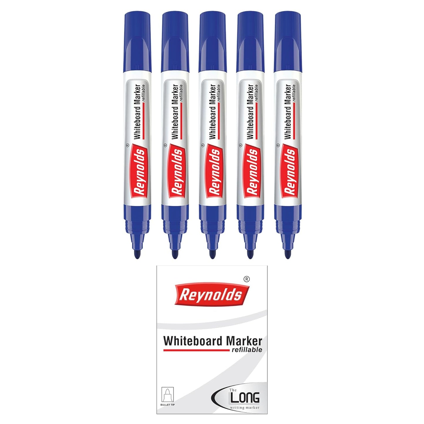 Reynolds 5 Pcs Whiteboard Marker, Blue Ink, Pack Of 1