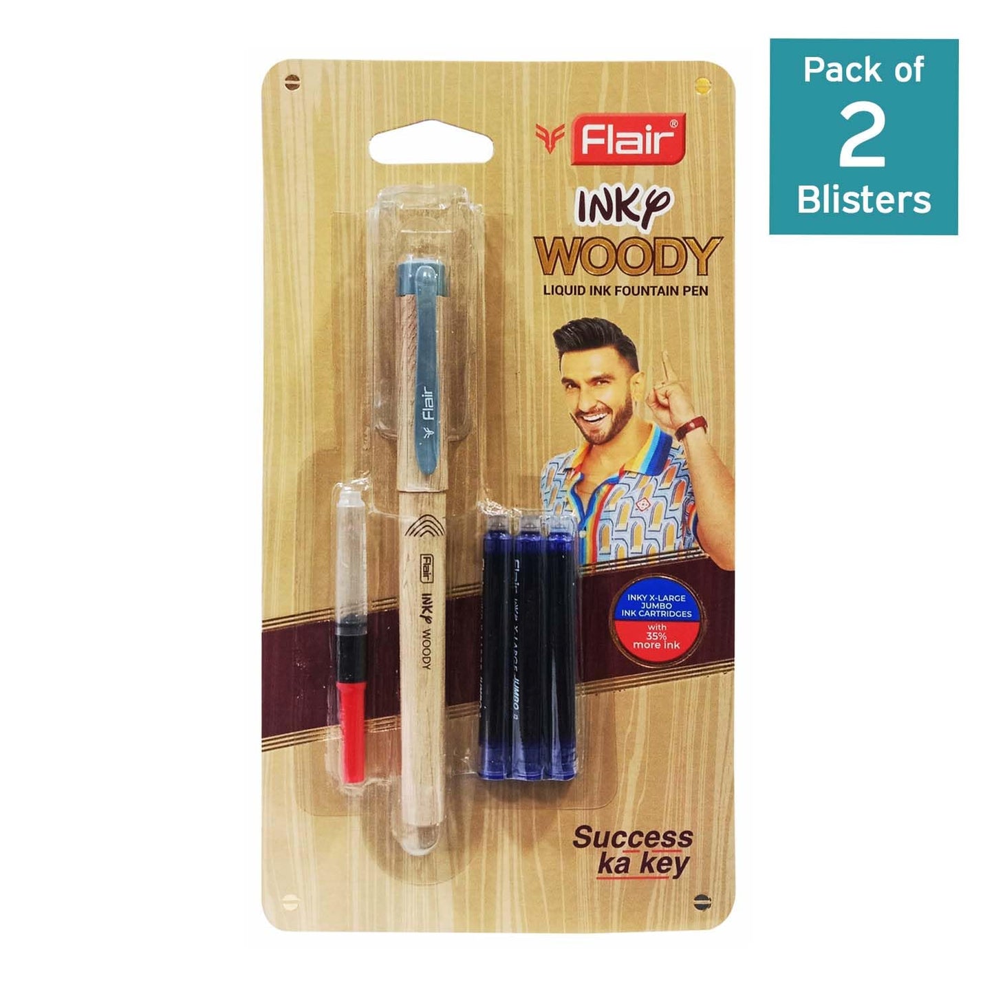 Flair Inky Series Woody Fountain Pen, Blue Ink, Pack of 2