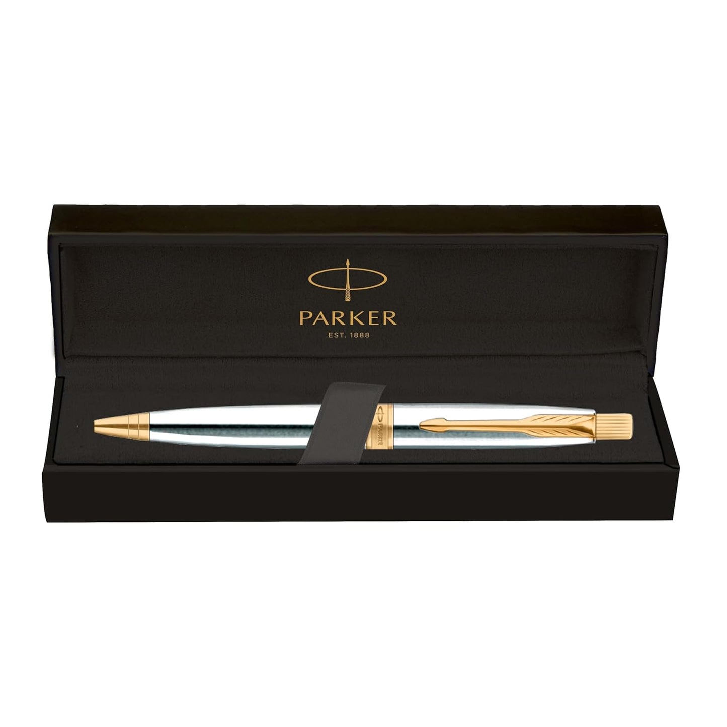 Parker Premium Aster Shiny Chrome Gold Trim Ball Pen, Blue Ink, Pack Of 1