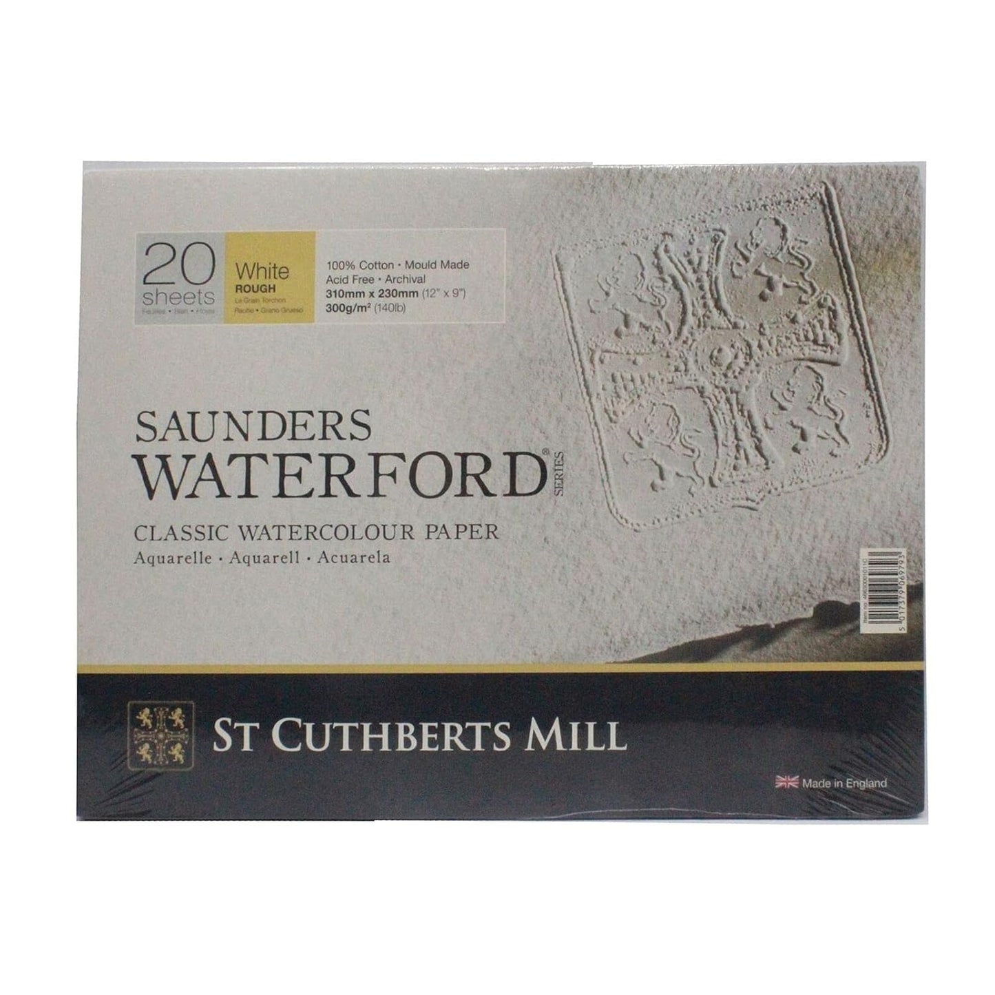 Saunders Waterford St Cuthberts Mill Watercolor 300 GSM Rough Natural White Paper Blocks, 31x23CM, 20 Sheets, Pack Of 1