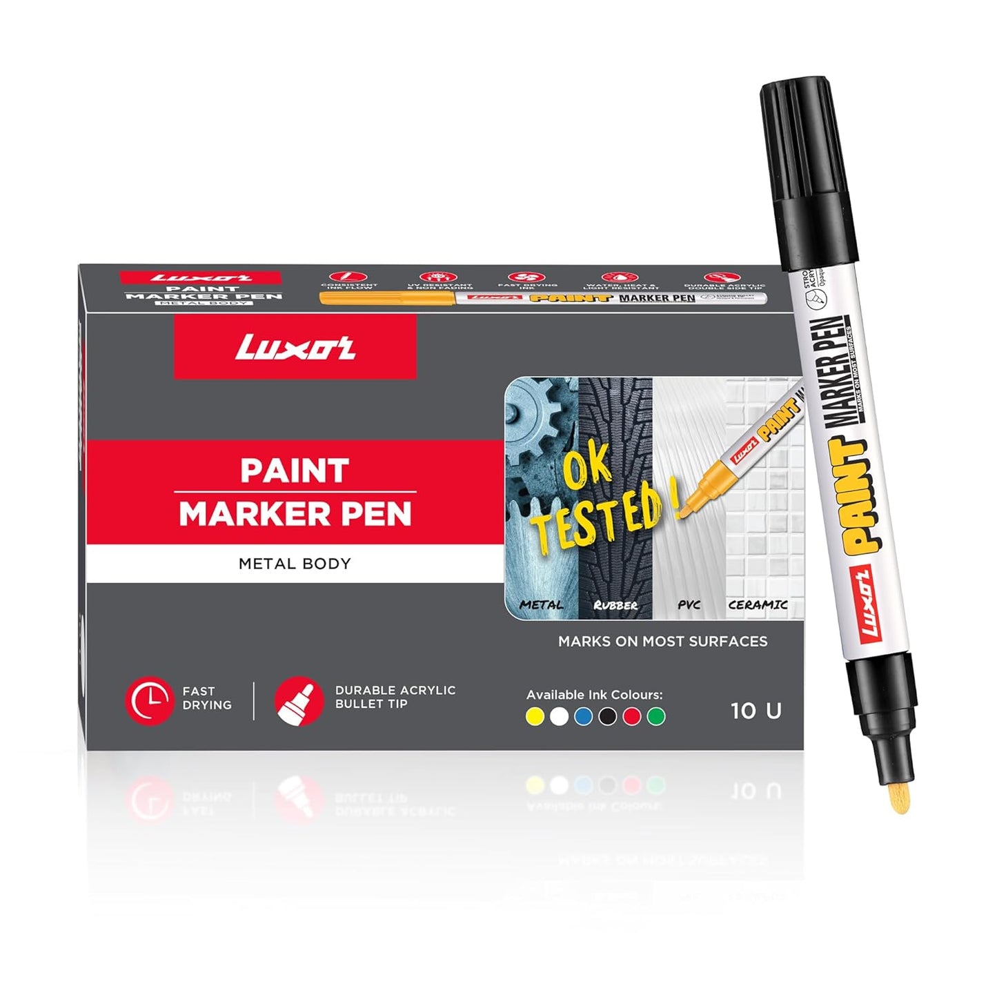 Luxor Paint Marker in Classic Black, Pack of 10, Ideal for Vibrant Art Projects and Craftworks