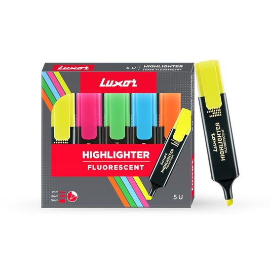 Luxor Highlighter Fluorescent, Assorted, Set of 5