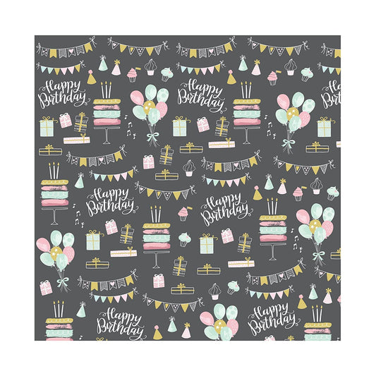 PaperPep Black Birthday Print 19"X29" Gift Wrapping Paper, Pack of 5