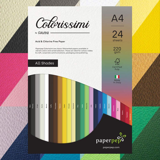 PaperPep Colorissimi 220GSM Card Stock A4 Multicolor Shades Assorted 24 Sheets