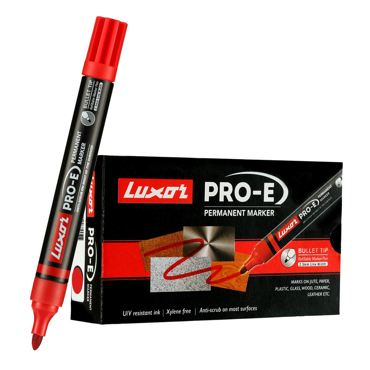 Luxor 1884 Pro-E Refillable Permanent Marker, Red, Box Of 10, Fine, Wide