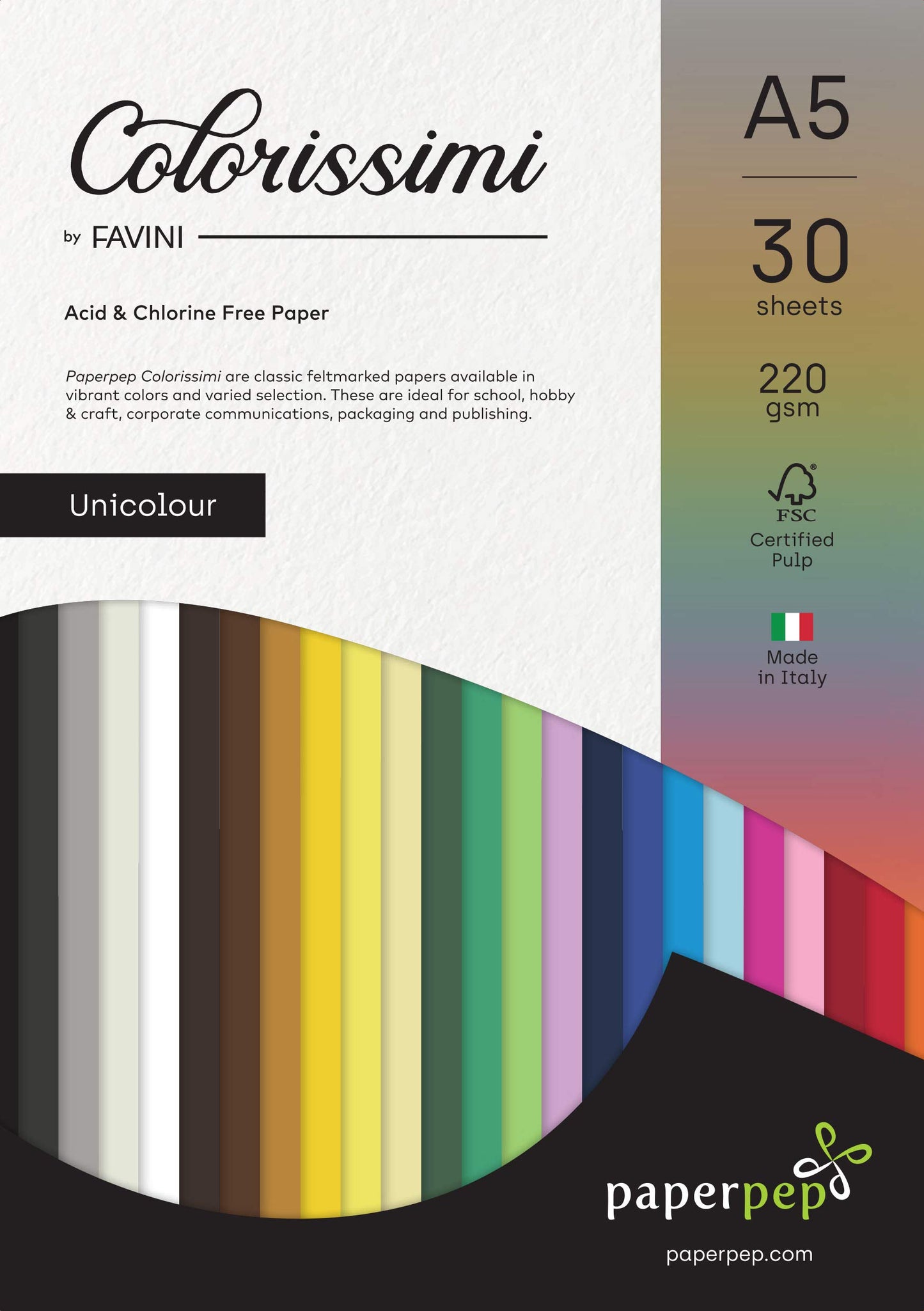 PaperPep Colorissimi 220GSM Card Stock A5 Nero (Black) Unicolor 30 Sheets