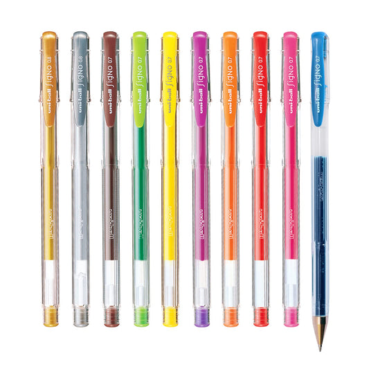 uni-ball Signo UM-100 0.7mm-0.8mm Gel Pen, Transparent Body, Multicolour Ink, Pack of 10