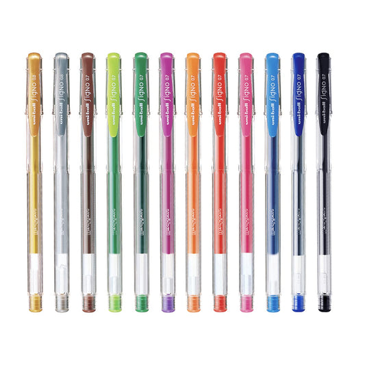 uni-ball Signo UM-100 0.7mm-0.8mm Gel Pen, Transparent Body, Multicolour Ink, Pack of 12