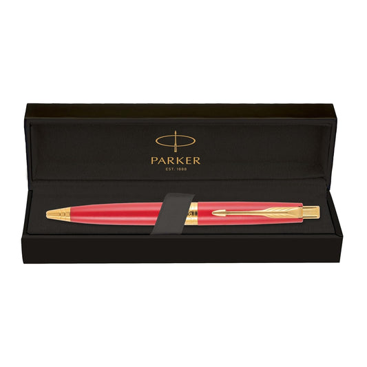 Parker Premium Aster Matte Red Gold Trim Ball Pen, Blue Ink, Pack Of 1