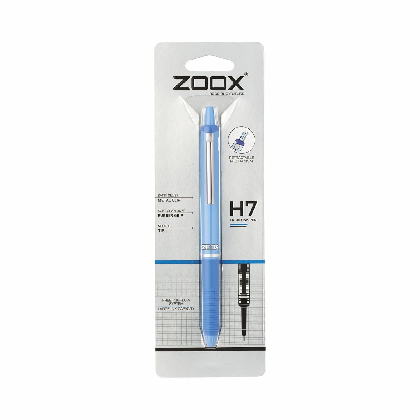 FLAIR Zoox H7 Liquid Ink Retractable Pen, Blue Ink, Pack of 2