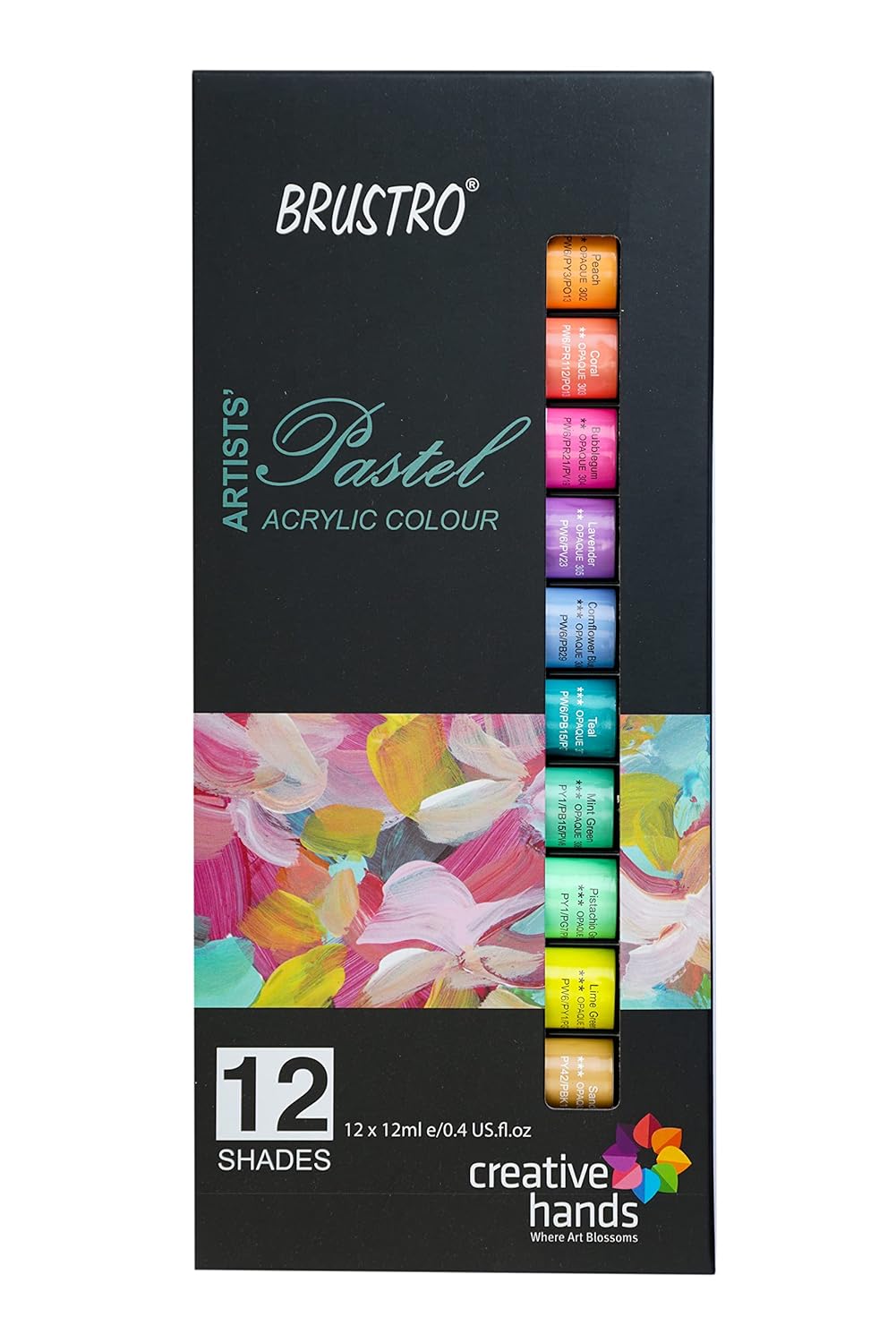 BRUSTRO Artists Acrylic Pastel Colour, Set of 12 Colours X 12ML Tubes