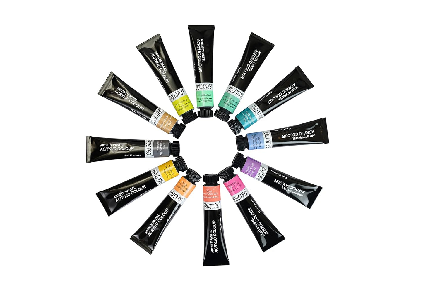 BRUSTRO Artists Acrylic Pastel Colour, Set of 12 Colours X 12ML Tubes