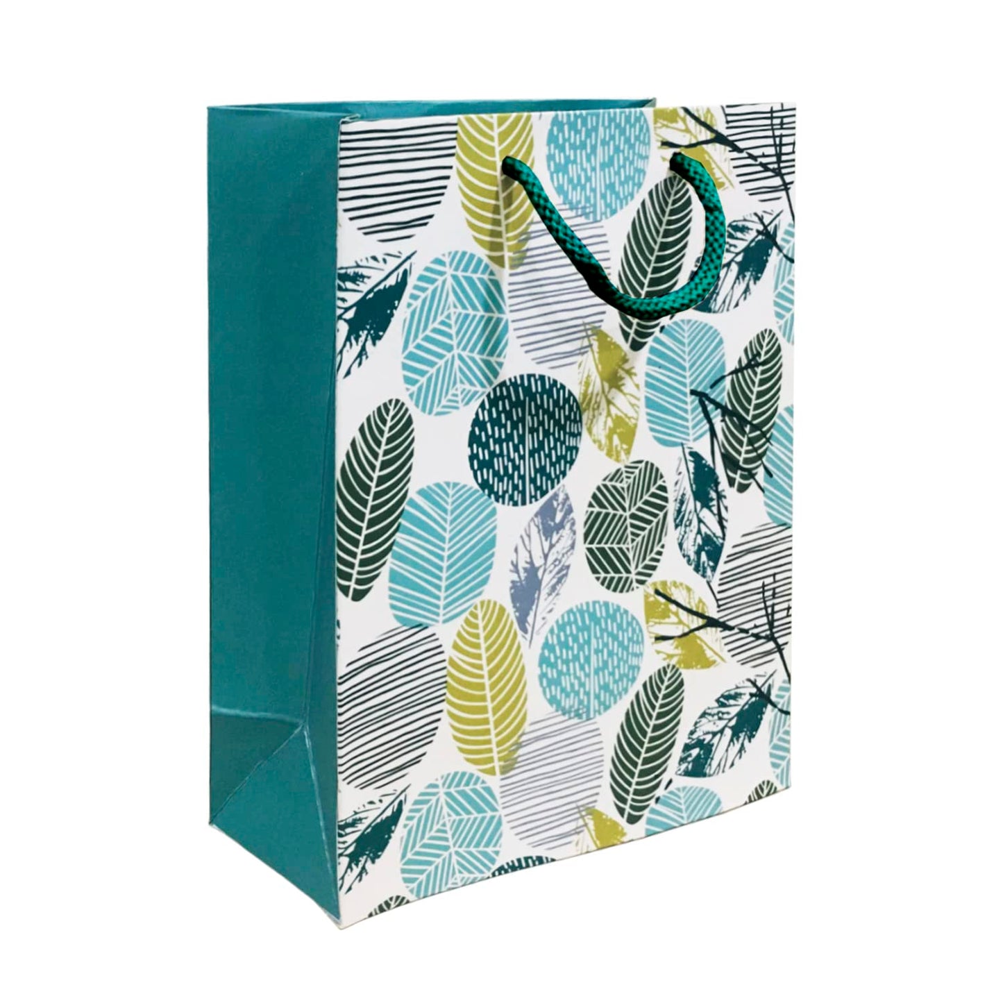 PaperPep Cream Green Leaf Print 10"X4.75"X13.75" Gifting Paper Bag