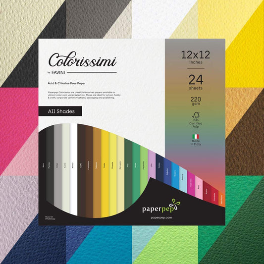 PaperPep Colorissimi 220GSM Card Stock 12"X12" Multicolor Shades Assorted 24 Sheets