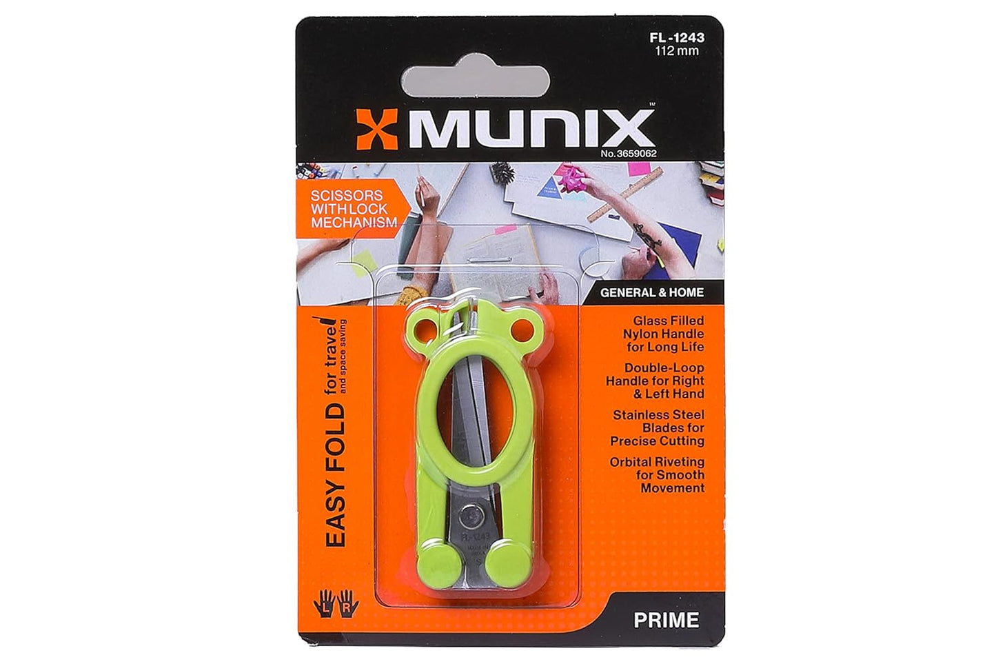 Munix Scissors For Home,Office FL-1243 112mm Foldable, Multicolour, Pack Of 1