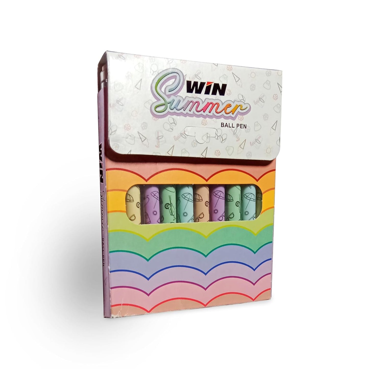 Win Summer Ball Pen, 0.7mm, Blue Ink, Pack of 10 Card Pack