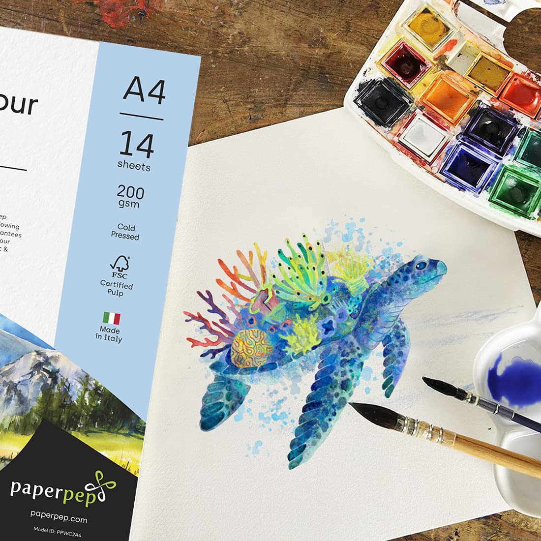 PaperPep Artists' Watercolour Paper 200GSM Cold Pressed A4 Pack of 14