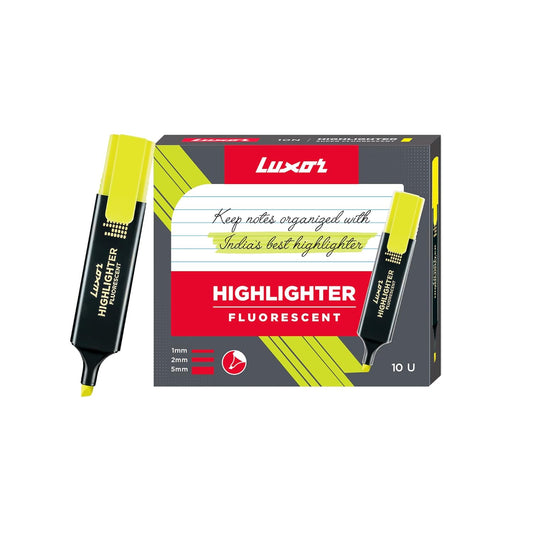 Luxor Fluorescent Highlighter , Pack of 10 , Yellow Colour