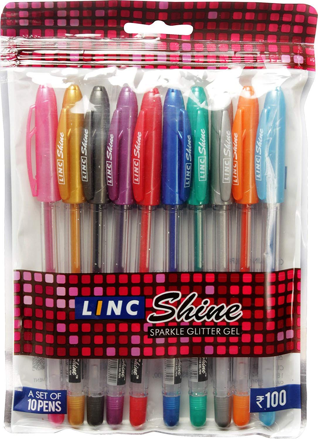 Linc Shine 1.0mm Sparkle Glitter Gel Pen (Set of 10 Ink Shades)