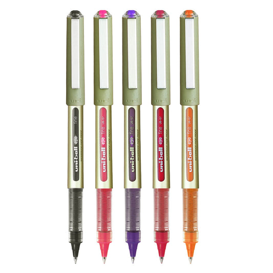 uni-ball Eye UB157 0.7mm Roller Ball Pen, Blue, Black, Red, Green & Pink Ink, Pack of 5