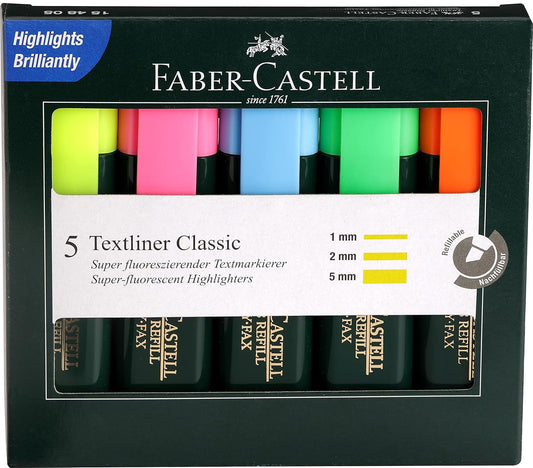 Faber-Castell 154805- Textliner Pen Assorted, Set of 5