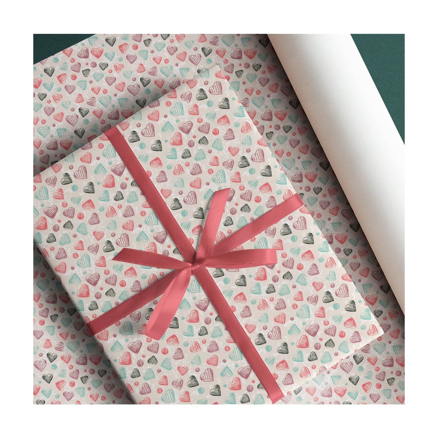 PaperPep Beige Multiple Hearts Print 19"X29" Gift Wrapping Paper, Pack of 5