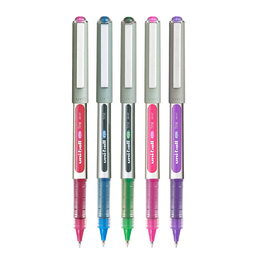 uni-ball Eye UB157 0.7mm Roller Ball Pen (Blue, Green, Pink, Violet & Wine Red Ink, Pack of 5)