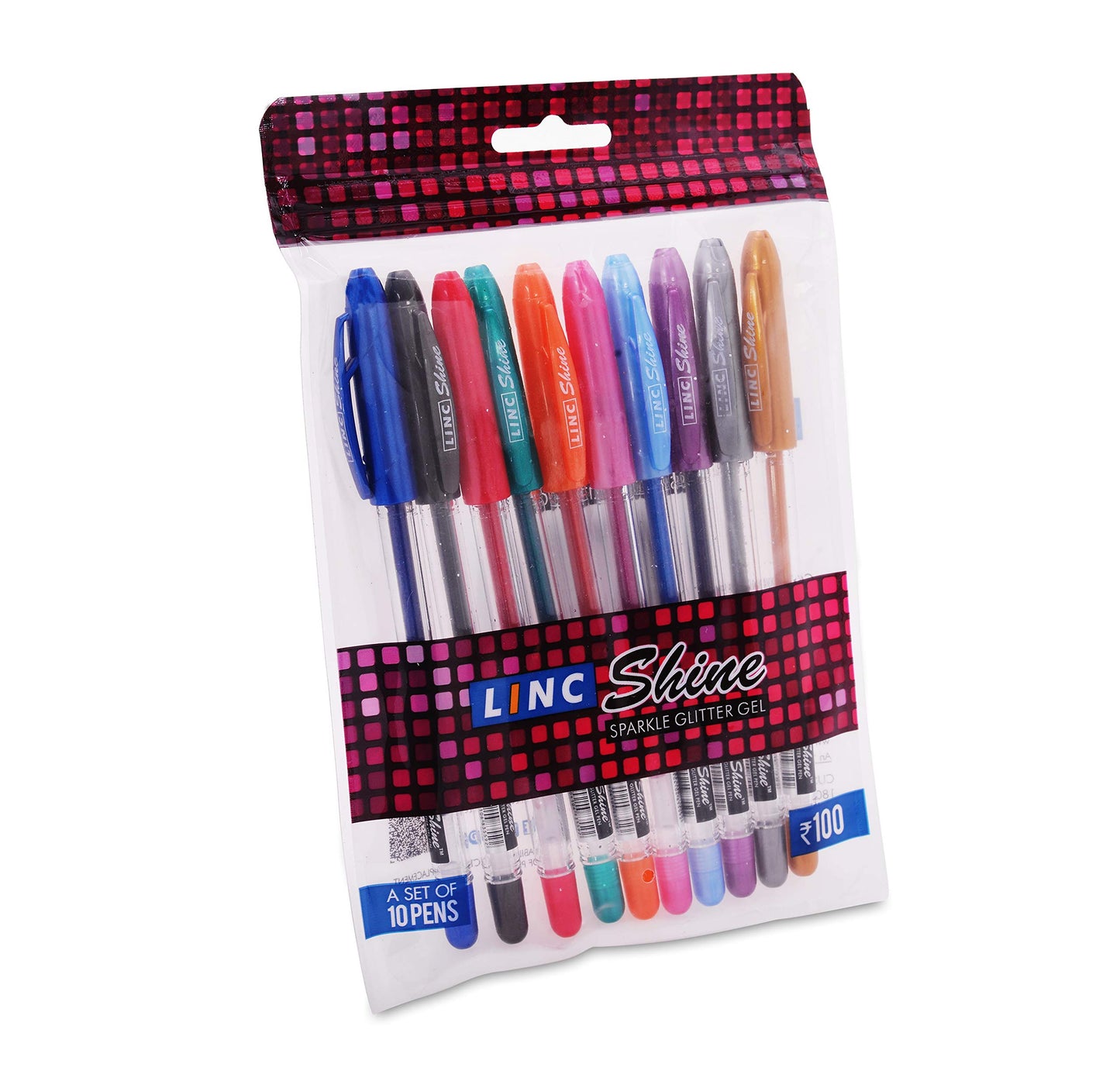 Linc Shine 1.0mm Sparkle Glitter Gel Pen (Set of 10 Ink Shades)