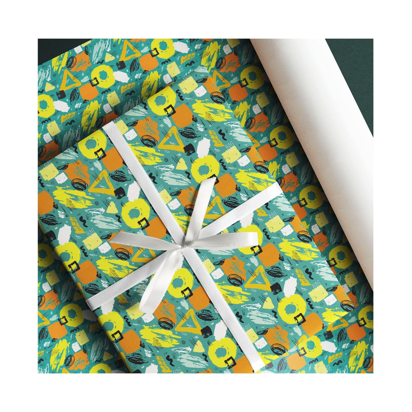 PaperPep Green Geometric Brush Strokes Print 19"X29" Gift Wrapping Paper, Pack of 5