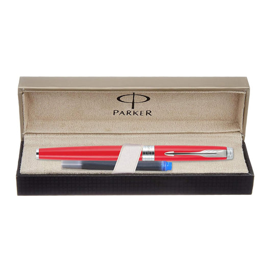 Parker Premium Aster Matte Red Chrome Trim Fountain Pen, Blue Ink, Pack Of 1