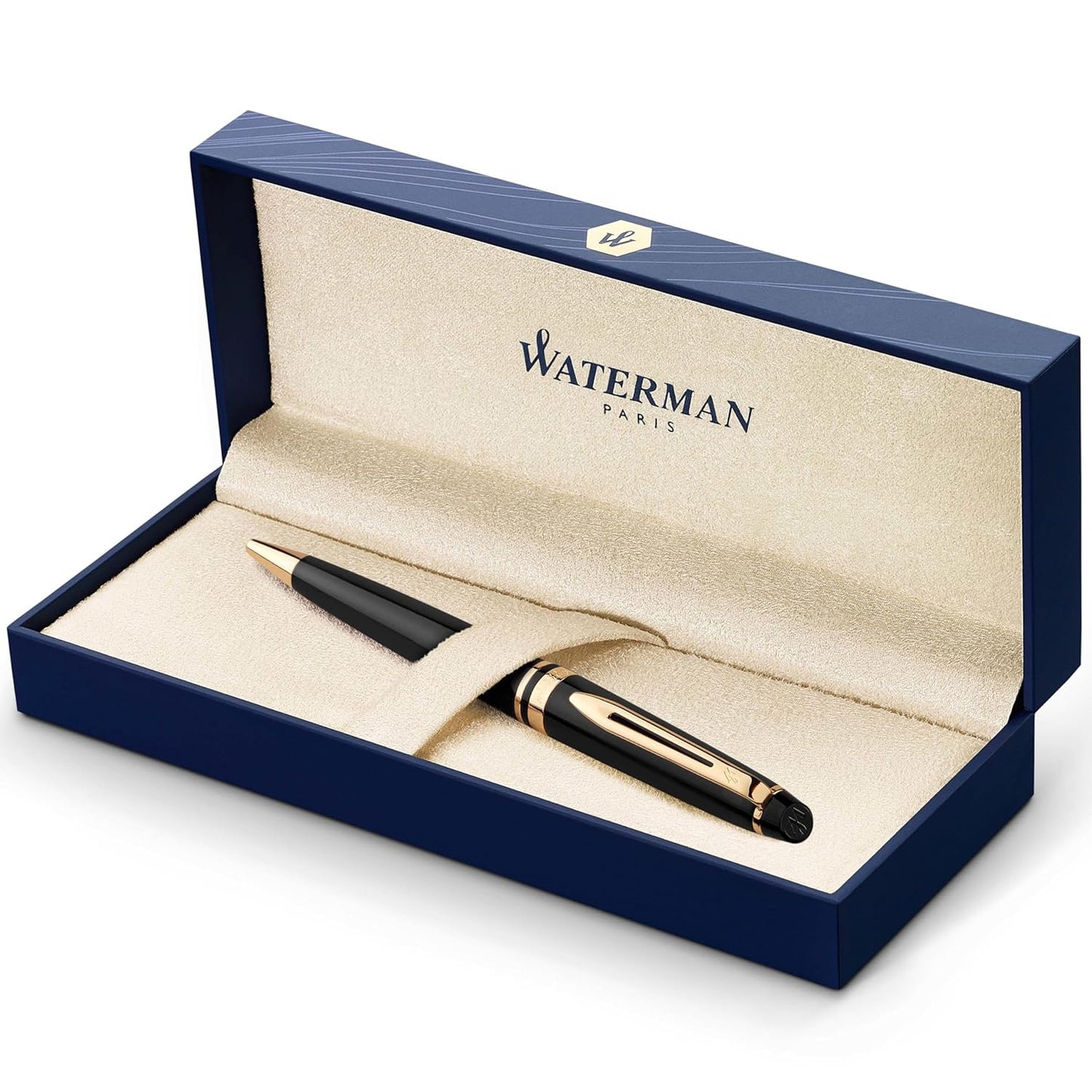 Waterman Expert Black Gold Trim  Ball Pen, Blue Ink, Pack Of 1