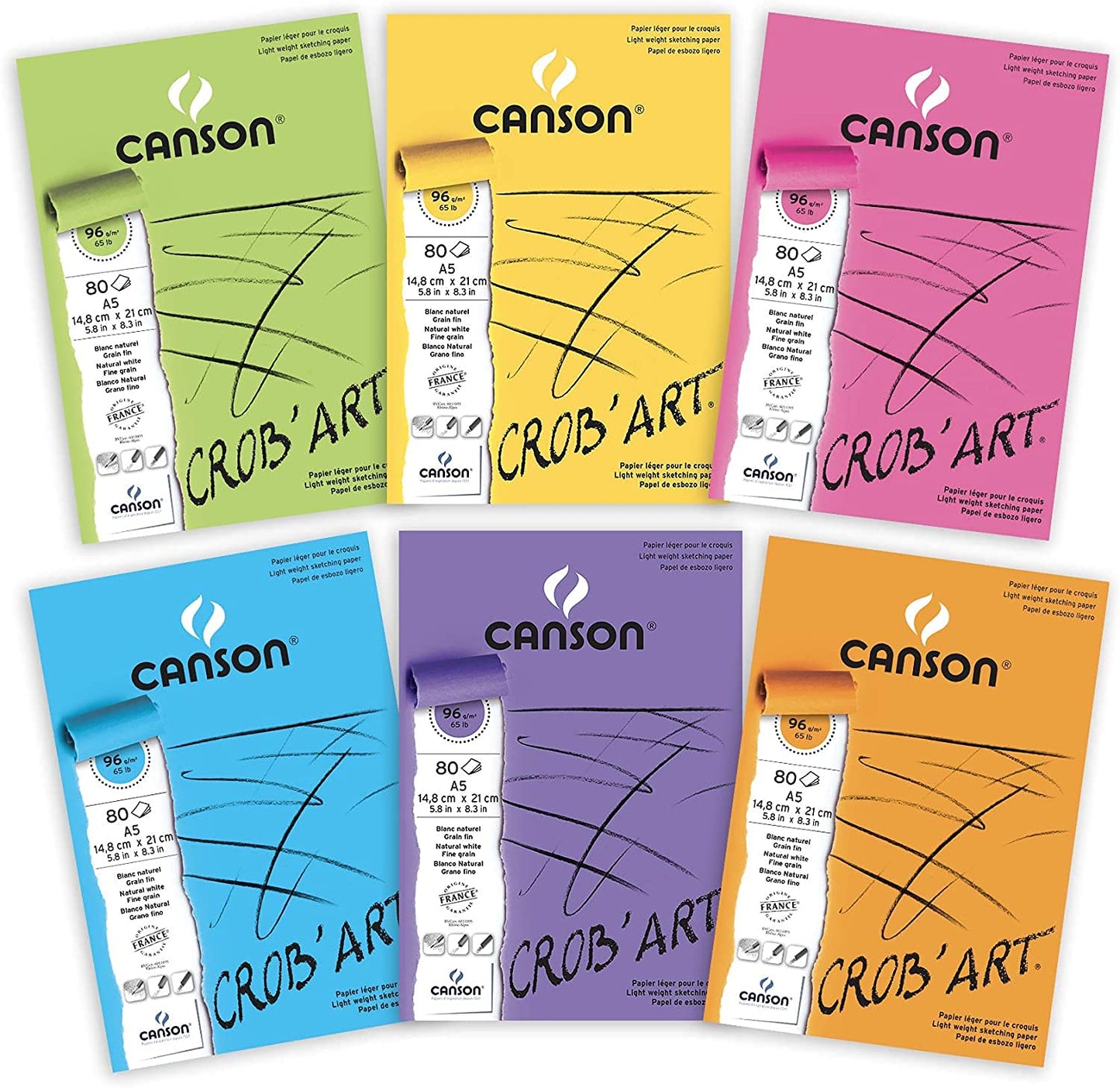 Canson Crob Art 96 GSM Light Grain A3 Paper Pad, White, 80 Sheets, Pack Of 1