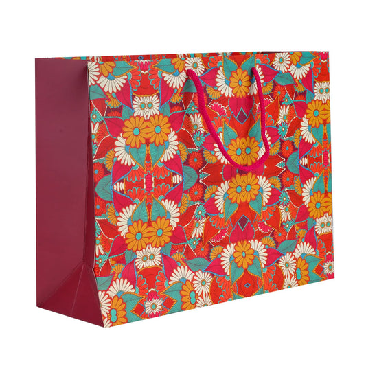 PaperPep Multicolor Traditional Print  13.75"X4.75"X10" Gifting Paper Bag