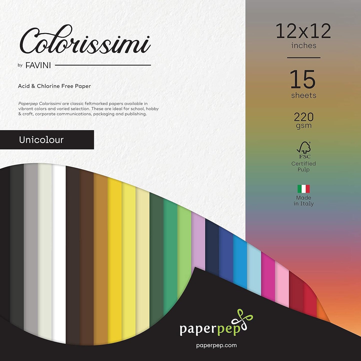 PaperPep Colorissimi 220GSM Card Stock 12"X12" Rubino (Dark Red) Unicolor 15 Sheets