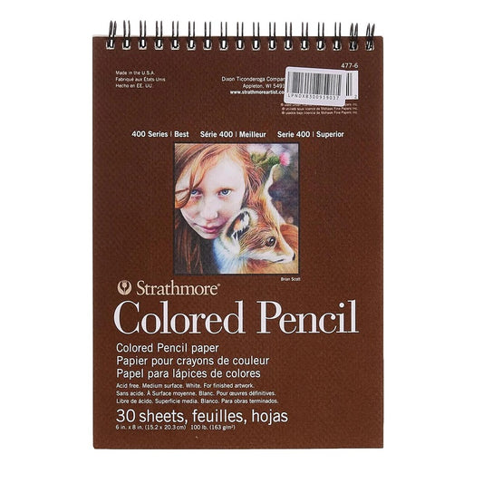 Strathmore 400 Series Colored Pencil 6''x8'' White Toothy 163 GSM Paper, Short-Side Spiral Bound Album of 30 Sheets