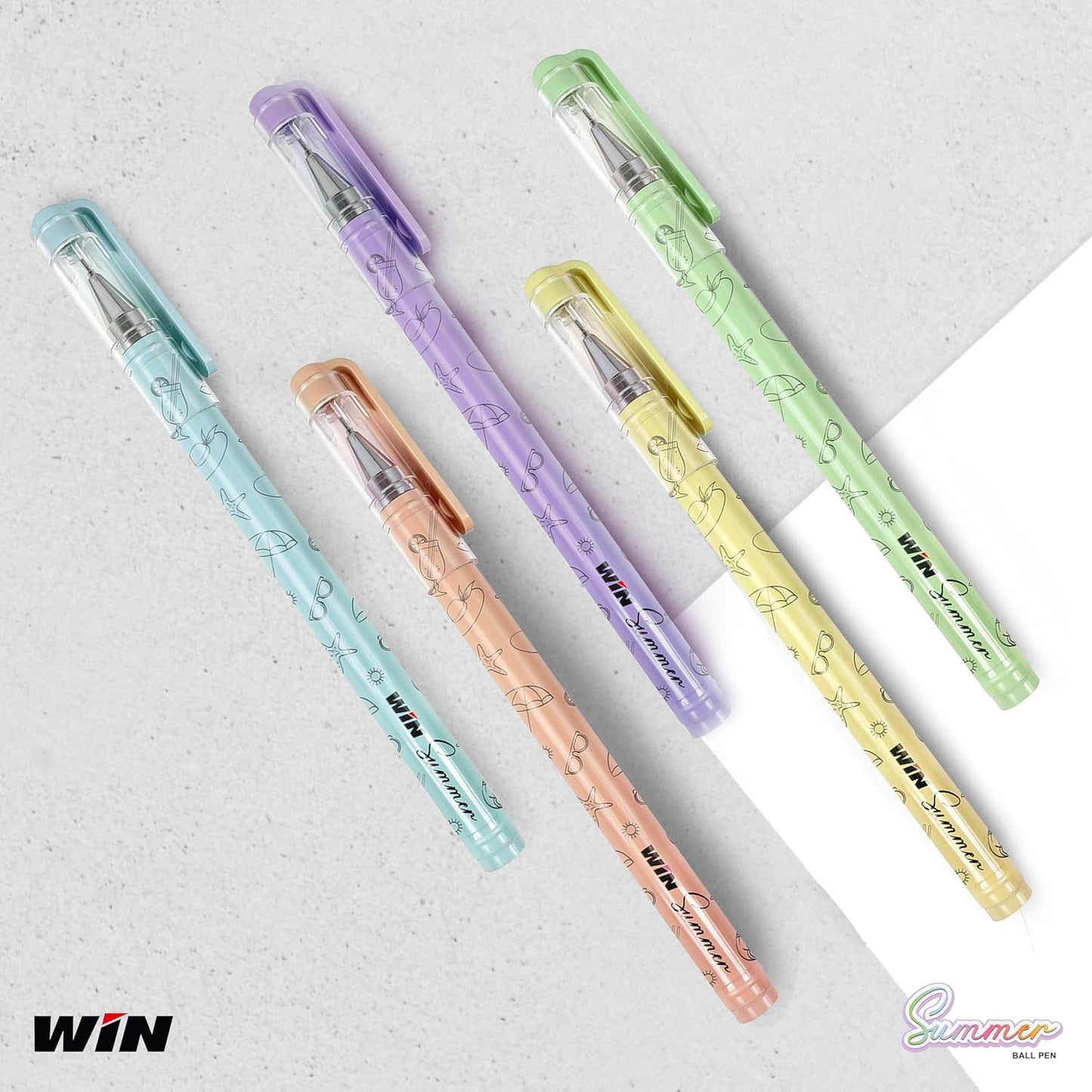 Win Summer Ball Pen, 0.7mm, Blue Ink, Pack of 10 Card Pack