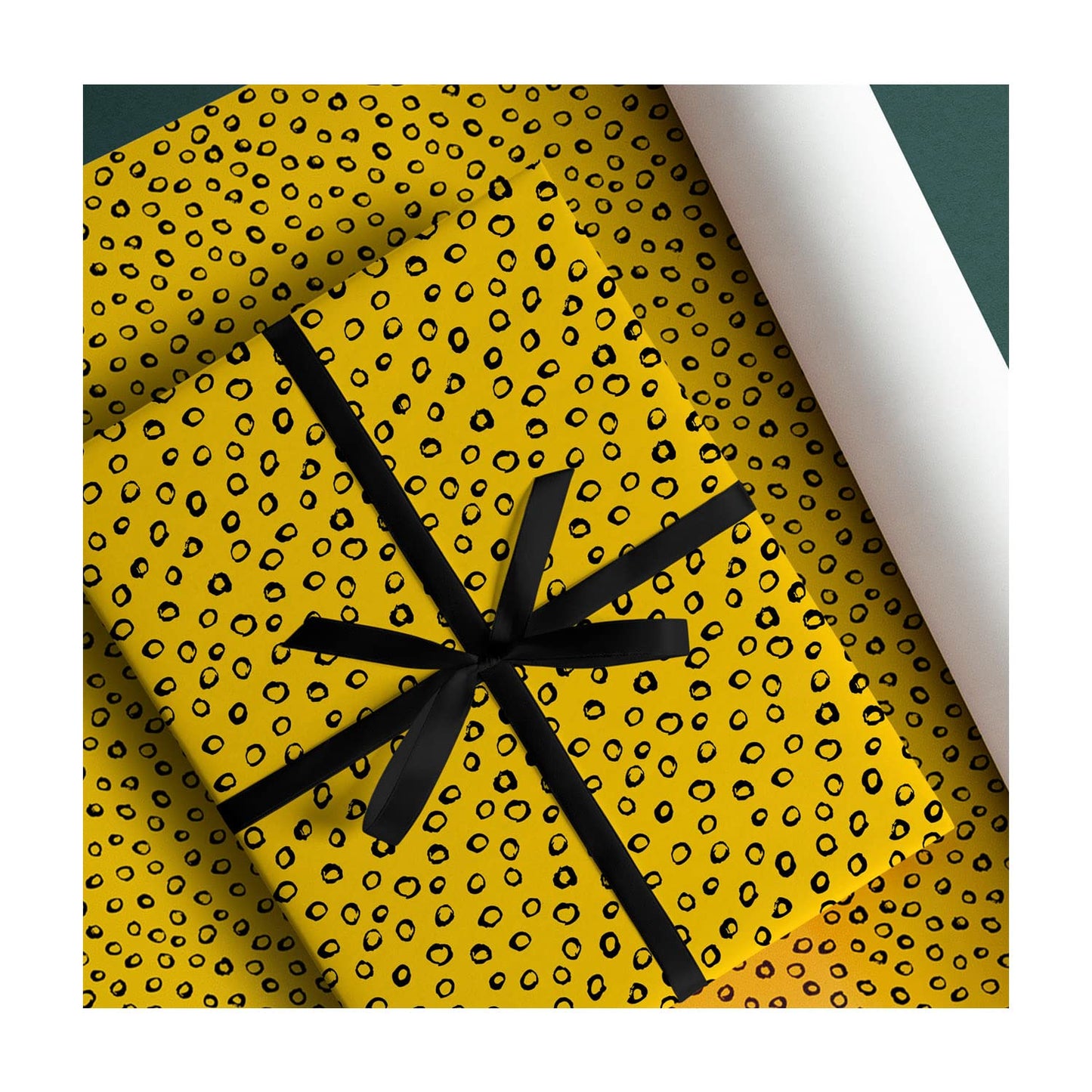 PaperPep Yellow Black Round Spots Print 19"X29" Gift Wrapping Paper, Pack of 5