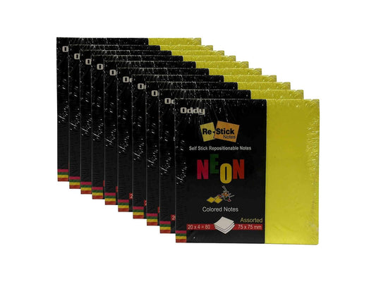 Oddy Re-Stick Paper, RS-NEON, Yellow, 3" x 3", 80 sheets