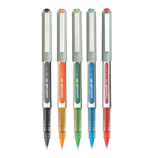 uni-ball Eye UB157 0.7mm Roller Ball Pen (Black, Red, Orange, Light Green & Light Blue, Pack of 5)