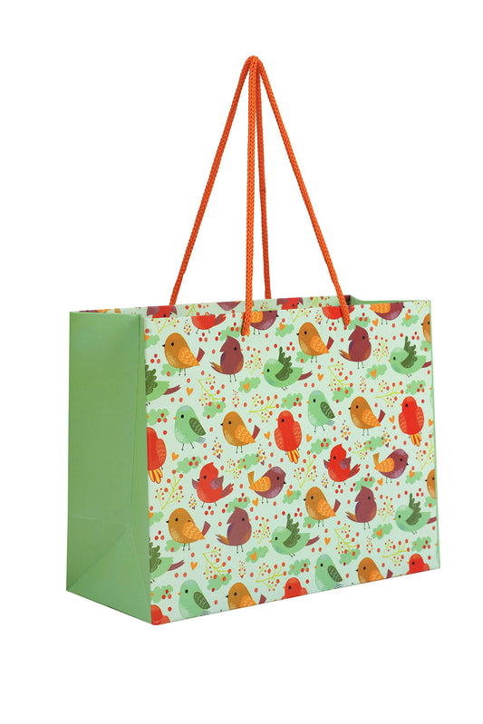 PaperPep Green Birds Print 7"X4"X9" Gifting Paper Bag