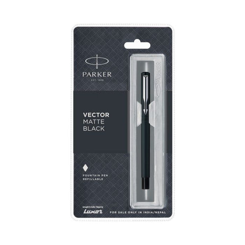 Parker Functional Vector Matte Black Chrome Trim Fountain Pen, Blue Ink, Pack Of 1