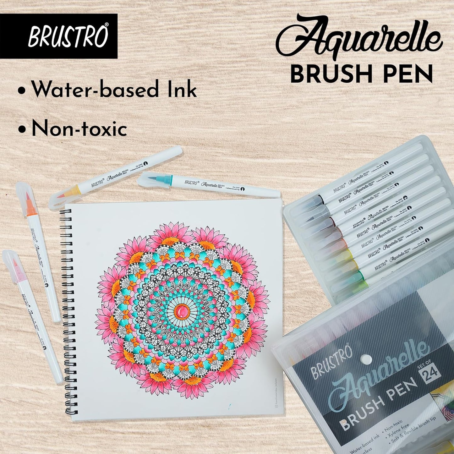 BRUSTRO Aquarelle Brush Pen, Set of 24