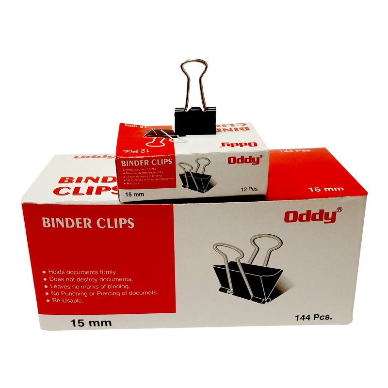 Oddy Binder Clips, (BCBLK15), 15 mm Size, 12 Pcs Pack