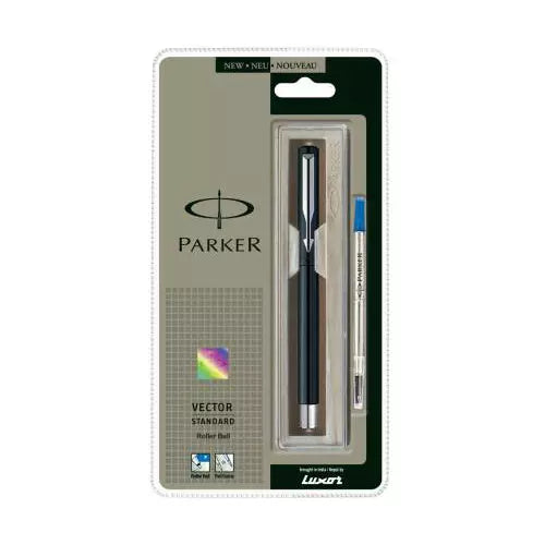 Parker Functional Vector Standard Roller Chrome Trim Ball Pen, Black Ink, Pack Of 1