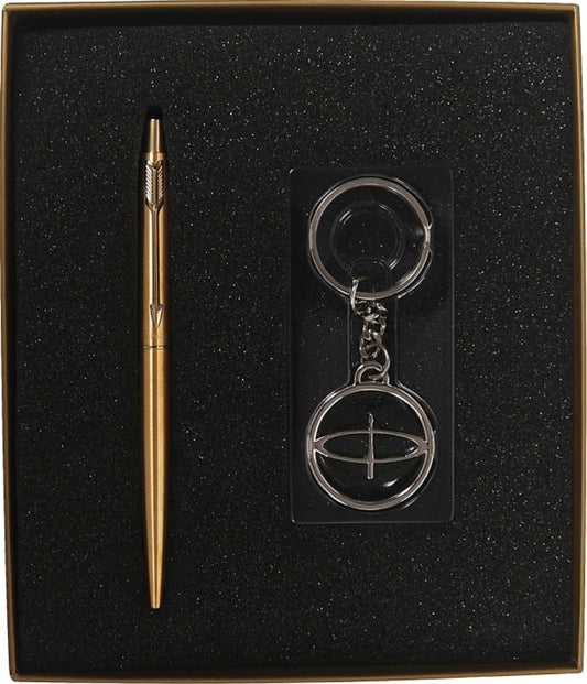 Parker Functional Classic Gold Ball Pen & Key Chain Gift Set, Blue Ink, Pack Of 1