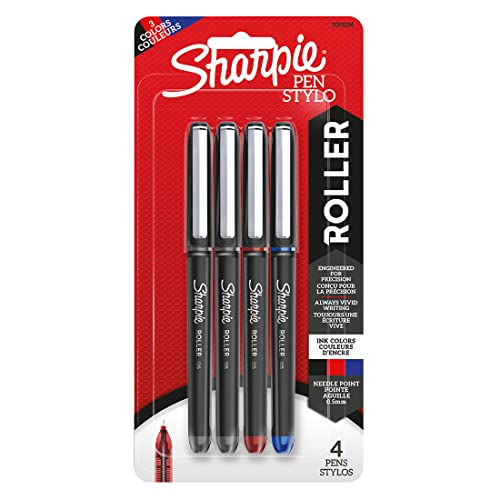 Sharpie Rollerball Pen Assorted, Needle Point (0.5Mm), 4 Markers